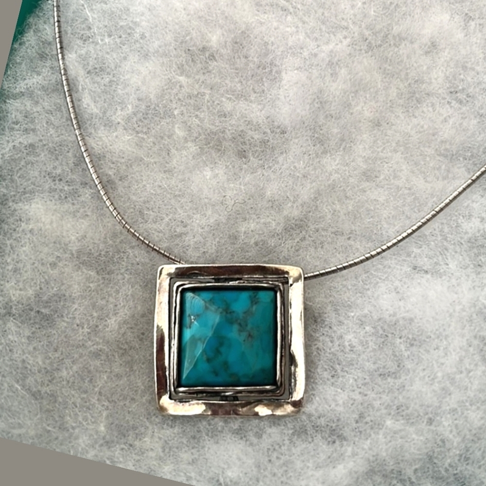 Silpada 925 Sterling Silver Turquoise Square Slider Pendant Necklace